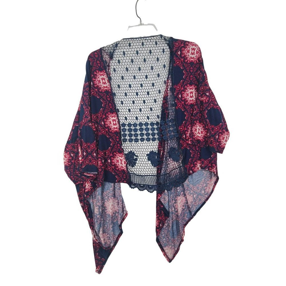 Charlotte Russe Women’s Purple Printed Long Sleeve kimono Size M Boho festival - Picture 7 of 10